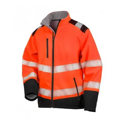 (S, Fluorescent Orange/Black) Result Adults Unisex Safe-Guard Ripstop Safety Soft Shell Jacket