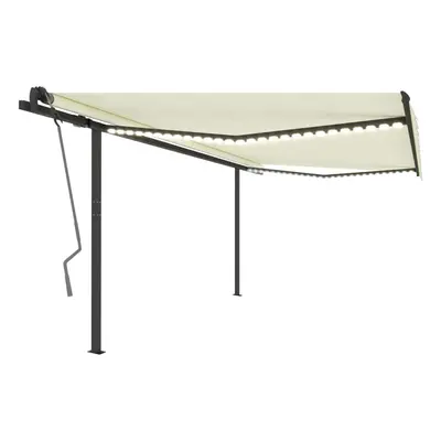 vidaXL Manual Retractable Awning with LED 4.5x3 m Cream Balcony Outdoor Patio