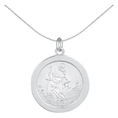 Jewelco London Unisex Rhodium Plated Sterling Silver Round St Christopher Medallion Pendant, 22m