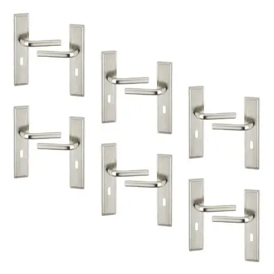 (6x Satin Nickel Keyhole) 6/4Pcs Westminster Metal Door Lever Handles Set, Fire, Stain Scratch-R