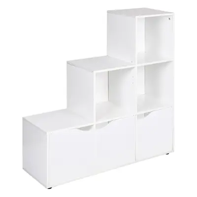 (White, White) Cube Step Storage Bookcase Shelf Unit Doors Wood