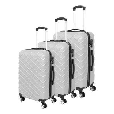 (Silver White) Pcs Lightweight Suitcase Set ABS Hard Shell Wheels Trolley Luggage