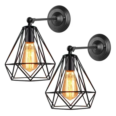 2pcs Metal Iron Cage Wall Light Black Retro Creative Wall Lamp Industrial Chandelier for Indoor 