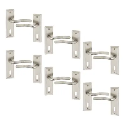 (6x Satin Nickel Keyhole) 6/4Pcs 118mm x 47mm Width Nevada Metal Door Lever Handles Set, Fire, S