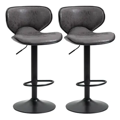 HOMCOM Bar Stool Set of PU Leather Adjustable Height Armless Chairs Dark Grey