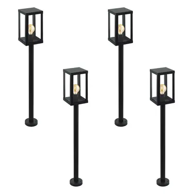 4 PACK IP44 Outdoor Bollard Light Black Zinc Plated Steel 1x 60W E27 Post