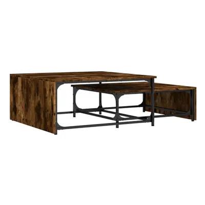 vidaXL Nesting Coffee Tables Stand pcs Smoked Oak Engineered Wood and Metal