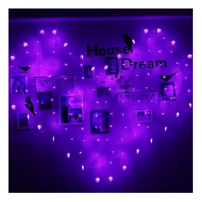 (Purple) 2x1m LED Heart Shape Light String 220V Curtain Light Home Decor for Festival Christmas