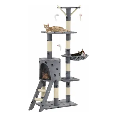 vidaXL Cat Tree with Sisal Scratching Posts 138cm Grey Paw Prints Kitten Tower