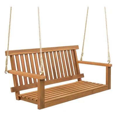 Acacia Wood Porch Swing 2-Person Patio Hanging Chair with Slatted Seat