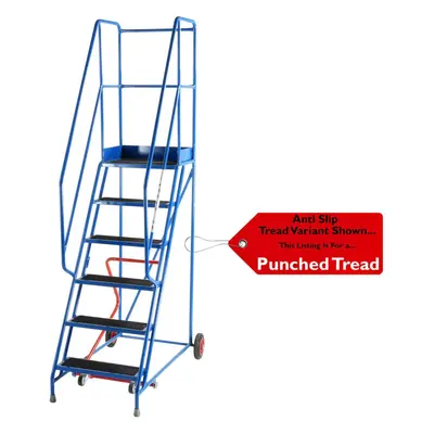 6 Tread Mobile Warehouse Stairs Punched Steps 2.5m EN131 BLUE Safety Ladder