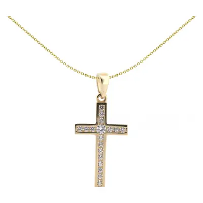 Jewelco London Solid 9ct Yellow Gold Cubic Zirconia Art Deco Outline Channel Set Cross Pendant -