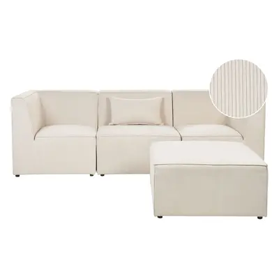 3 Seater Modular Jumbo Cord Sofa with Ottoman Beige LEMVIG