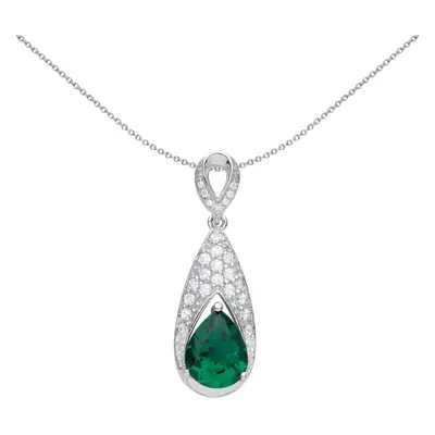 Jewelco London Ladies Sterling Silver Green Pear CZ Arrowhead Claw Fish Tail Solitaire Pendant N