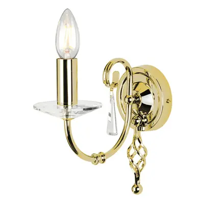 Wall Light Cut Glass Droplets Swirl Finial Polished Brass LED E14 60W