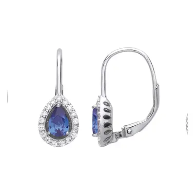 Jewelco London Ladies Sterling Silver Sapphire-Blue Pear Cubic Zirconia Tears of Joy Halo Drop E