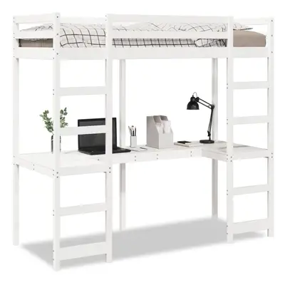 vidaXL Loft Bed Frame with Desk Kids Bunk Bed White 90x190 cm Solid Wood Pine