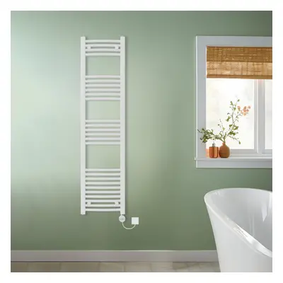 (White, 1600x400mm) NRG Prefilled Thermostatic Electric Curved Heated Towel Rail Radiator