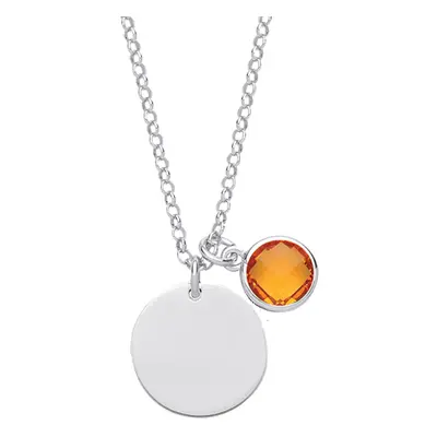 Jewelco London Ladies Sterling Silver Honey Orange Checkerboard Button Cubic Zirconia November B