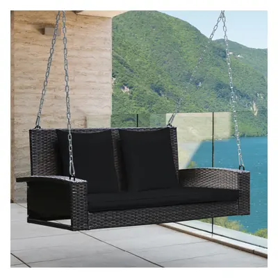 2-Seat Rattan Swing Loveseat Outdoor Hanging Bench W/ Cushions