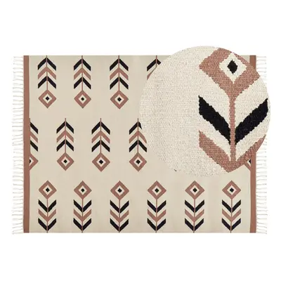 Cotton Kilim Area Rug x cm Beige and Black NIAVAN