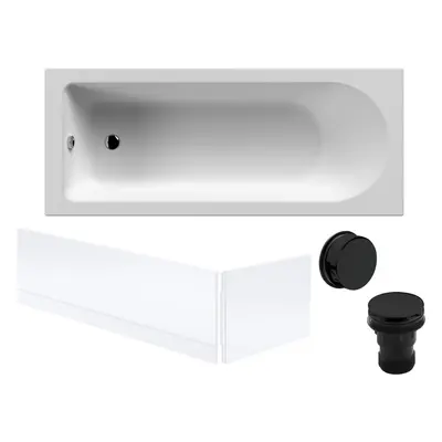 Round Single Ended Bath with Front and End Panel and Black Waste - x 700mm