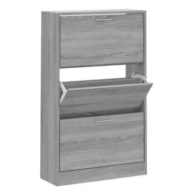 (Grey sonoma, x x cm (W x D x H)) New Wood Shoe Cabinet 2Drawer Storage Cupboard Rack Shelf Mult