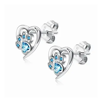 Good-looking Sterling Silver Cat Dog Paw Heart Stud Earrings Zircon Ear Studs Minimalist Jewelry