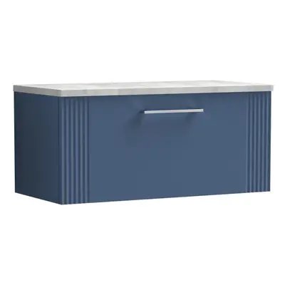 Retro Drawer Wall Hung Vanity Unit with Bellato Grey Laminate Worktop - 800mm - Satin Blue - Bal