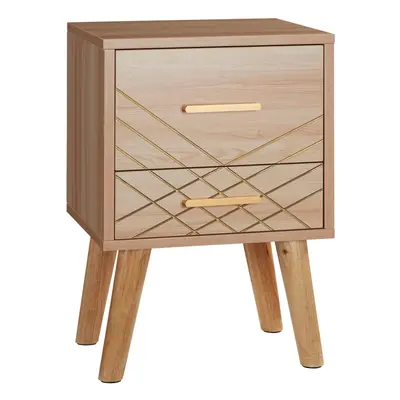 HOMCOM Bedside Cabinet, Nordic Bedside Table with Drawers Wood Legs, Natural