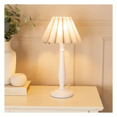 ValueLights Victoria White Wood Grey Scallop Tapered Shade Table Lamp