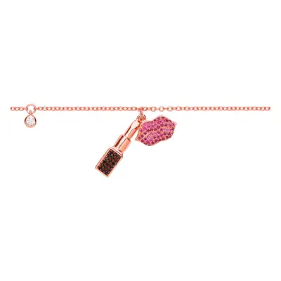 Jewelco London Ladies Rose Gold-Plated Sterling Silver Pink & Black Cubic Zirconia Lipstick Lips