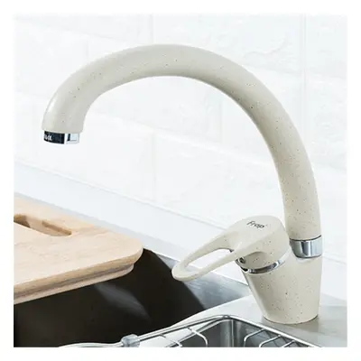 (Beige) Brass Color Kitchen Sink Faucet Mixer Cold And Hot Single Handle Swivel Spout Water Sink