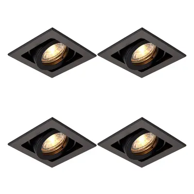 4 PACK Single Recessed Boxed Downlight - 50W GU10 Reflector - Matt Black