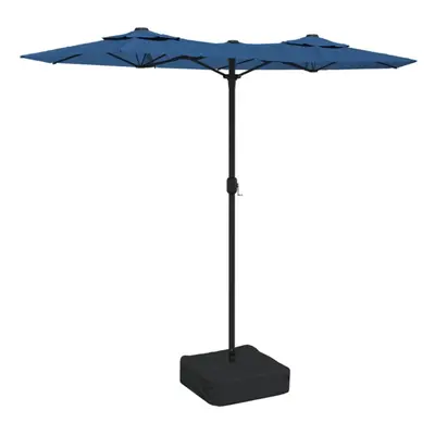 (blue) vidaXL Double-Head Parasol Garden Umbrella with LEDs Outdoor Sun Umbrella