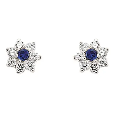 Jewelco London Ladies Sterling Silver Sapphire-Blue Cubic Zirconia Flower Cluster Stud Earrings 