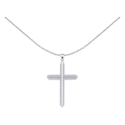 Jewelco London Unisex Sterling Silver Cubic Zirconia Prism Angled Cross Pendant Necklace inch - 