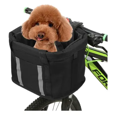 Folding Bike Basket with Reflective Strips Detachable Handlebar Front Pet Cat Dog Carrier Bag