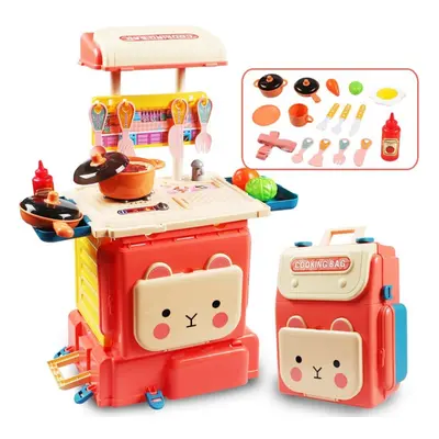 (Red) Simulation Lovely Deformation Dual Mode Switching School Bag Kitchen Cooking Model Set Pla