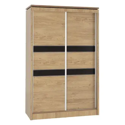 Charles Door Sliding Wardrobe Oak Effect Veneer Walnut Trim Lockable Drawer