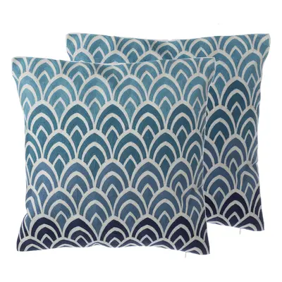 Set of Cotton Cushions Geometric Pattern x cm Blue NIGELLA