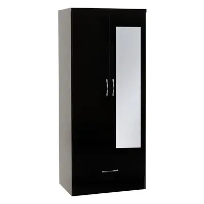 Nevada Mirrored Door Drawer Robe in Black Gloss Finish