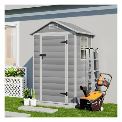 4 x ft Grey Plastic Shed Garden Storage Shed Apex Roof with Hinged Door and Windows