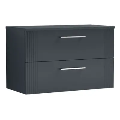 Retro Drawer Wall Hung Vanity Unit with Colour Coordinating Worktop - 800mm - Satin Soft Black -