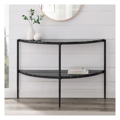 (Faux Black Marble) Half Moon Tiered Console Table Entryway Furniture