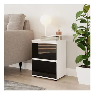 (White & Black) High Gloss Drawer Skagen Wooden Bedside Cabinet No Handle Drawer Storage