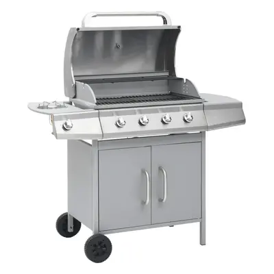 vidaXL Gas Barbecue Grill 4+1 Cooking Zone Silver Stainless Steel