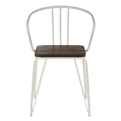 Premier Housewares District White Metal and Elm Wood Arm Chair