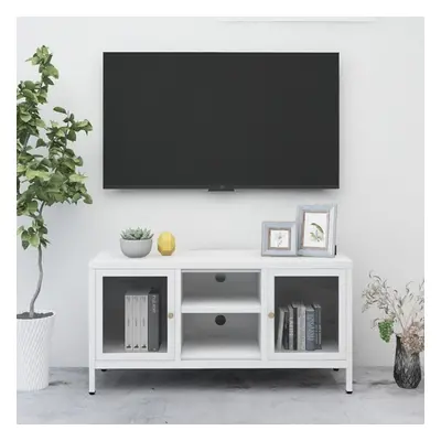 vidaXL TV Cabinet White Steel and Glass Stereo Cabinet TV Stand Unit Lowboard