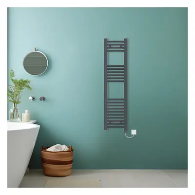 (Anthracite, 1200x300mm) Bathroom Curved Prefilled Electric Heated Towel Rail Ladder Warmer Radi